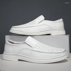 Casual schoenen Zomer Hollow Out Mens White Formele kledingschoen Masculino Leer Echte elegant pak Huwelijksfeestjes Loafers