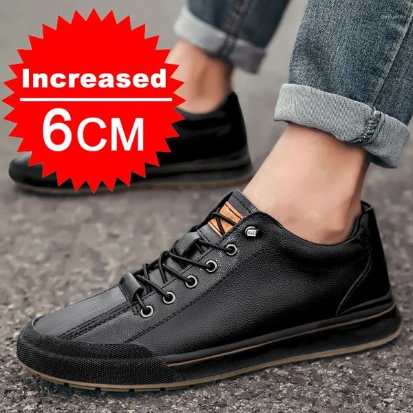 Chaussures décontractées Men d'été Sneakers en cuir authentiques Plateforme confortable Hauteur de chaussures masculines Augmentation de la seme intérieure 6cm