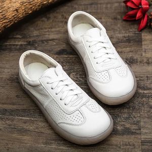 Casual schoenen zomer natuurlijke leer sneakers dames stijl poreuze holle soft bodem ademende comfortabele niet-slip flats