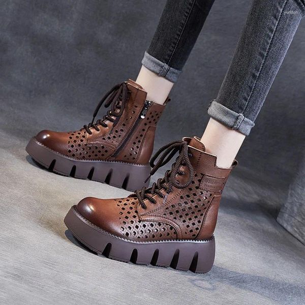 Chaussures décontractées Sandales rétro Sandales Zippe à semelle épaisse Mode Fashion Muffin Muffin Top Laye Cuir haute qualité