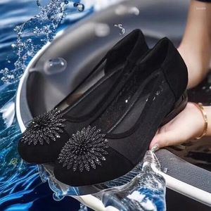 Zapatos informales de verano con diamantes de imitación para mujer, mocasines planos transpirables con cabeza redonda de estilo coreano, mocasines sin cordones para mujer