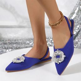 Chaussures décontractées été Sexy fête luxe bout pointu strass sandales dames pantoufles sans lacet femmes plat