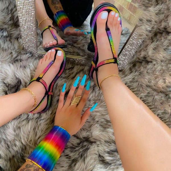 Zapatos informales de verano para mujer, sandalias sexys de tendencia, banda estrecha de Color, tacón plano atado cruzado, moda para mujer, boda, Roma