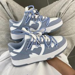 Casual Shoes Summer Sneakers Girly Heart Fashion Blue Casuals Couple Trend Lace-up White Women