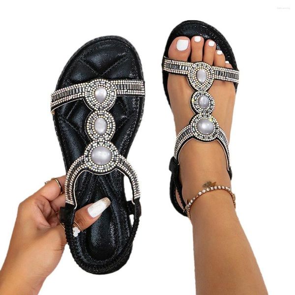 Chaussures décontractées Summer Femmes 1,5 cm plate-forme 2 cm cales basse talons sandales dame grande taille bling bohème femme élastique groupe Crystal Beach