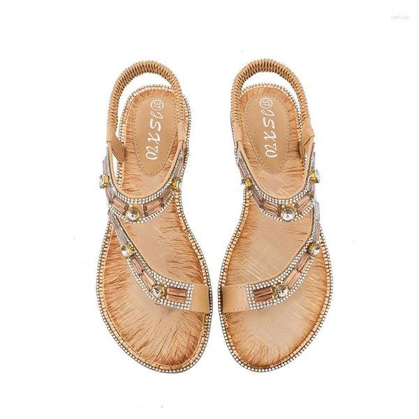 Chaussures décontractées Femmes d'été 1cm plate-forme 2cm talons basses sandales bohémiennes dame grande taille en cuir doux cristal ramionnage scintillant
