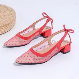 Casual schoenen zomer vrouwen 3 cm puntige hoge hakken sandalen dame groot formaat rug lege lucht gaas mode ronde punt ademend gaas zand