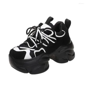 Casual Schoenen Zomer Vrouwen Lederen Chunky Sneakers Hoge Hakken Britse Wandelen Lente Platform Enkel Vrouw 9CM