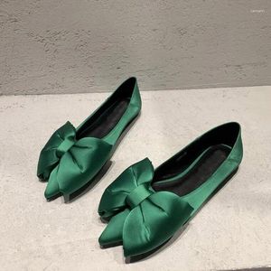 Chaussures décontractées été femmes véritable soie arc couleur bonbon sans lacet mocassins bout pointu ballerines dames printemps vert noir rose taille 35-40