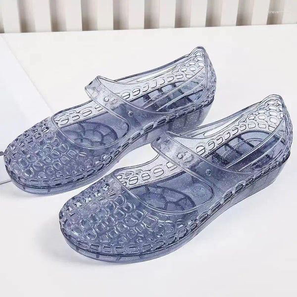 Chaussures décontractées Summer Baotou Hollow Out coins sandales Soft Sof Sole non glissement transparent Crystal Mom's