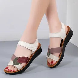 Chaussures décontractées en cuir féminin antidérapant sandales plates confortables Sandales plates plage de marche mère plus taille
