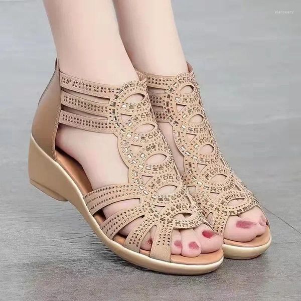 Zapatos informales de verano para mujer, Sandalias con punta abierta, Sandalias de cuero suave para mujer, cuñas romanas para exteriores, Sandalias para mamá 2024