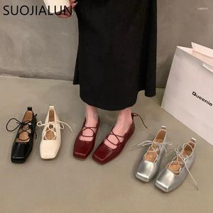 Chaussures décontractées Suojialun 2024 Automne Femmes Fashion Fashion Square Toe Shallow Ladies Ballet élégant Ballerine douce