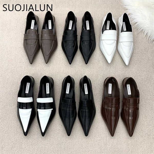 Chaussures décontractées Suojialun 2024 Automne Femmes plate Fashion pointu à pied Slip sur les dames laofer Soft Sole talon ballerinas sho