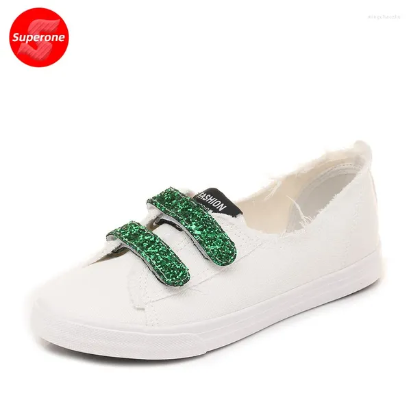 Chaussures décontractées Superone Small White Female Version coréenne Crochet et boucle Lazy Toile Chic Wind