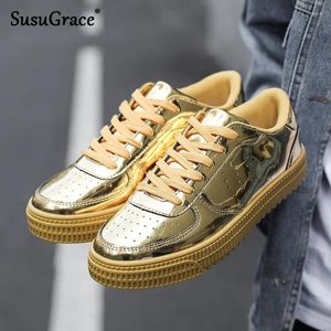 Casual schoenen susugrace gouden zilveren bling voor dames paar gevulkaniseerd schoeisel outdoor veter-up zwarte mannen luxe grote size 46