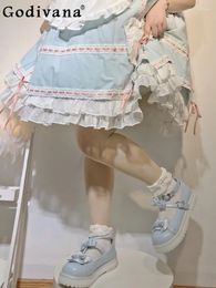 Chaussures décontractées Sweet mignon lolita bandage de croix de croix de printemps mode japonais mode élégant tout-match rond bowknot pour dames