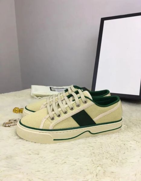 Chaussures de sport Tennis 1977 Canvas Luxurys Designers Womens Shoe Italy Green And Red Web Stripe Rubber Sole Stretch Cotton Low Top Mens Sneakers size35-44