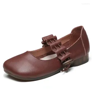 Casual schoenen de eerste laag koeienhuid handgemaakte dames retro single nationale stijl literaire fan oma plat