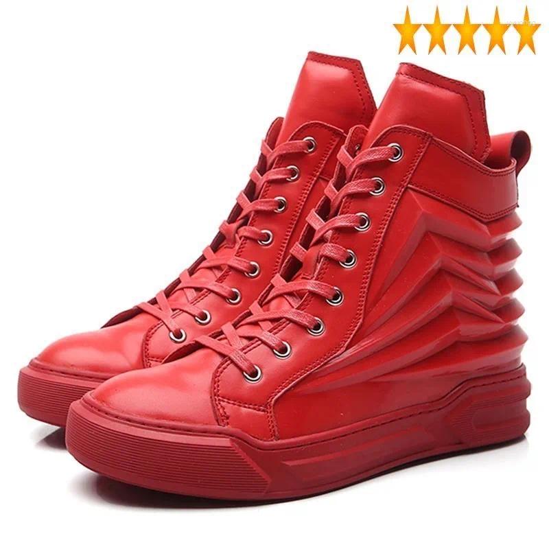 Casual Shoes Top Brand Fashion Men High Hip Hop Genuine Leather Lace Up Thick Platform Flats Street Dancing Male Footwear