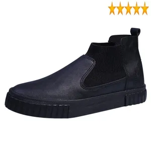 Zapatos casuales para hombres calcetines de cuero de alto puro resbalón en mocasines masculino de ocio