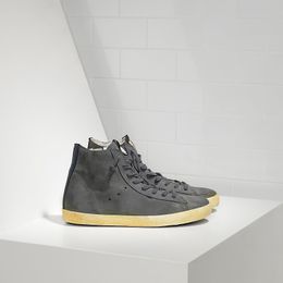 Chaussures décontractées version supérieure designer italien pur fait à la main rétro baskets FRANCY en Nabuk e stella Pelle DARK GREY neiman marcus petites chaussures sales