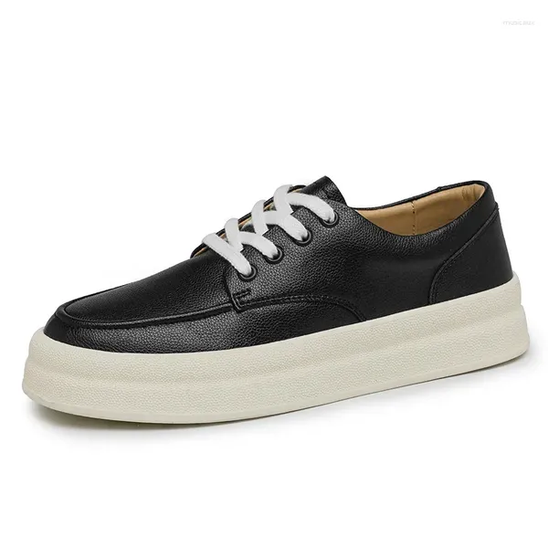 Zapatos casuales de la marca de moda de cuero grueso para hombres simples pequeños blancos versátiles deportes versátiles viajes