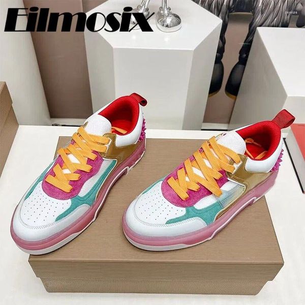 Zapatos casuales Zapatillas de deporte con remaches de marca a la moda para mujer 2024 punta redonda con cordones para amantes colores mezclados suela gruesa