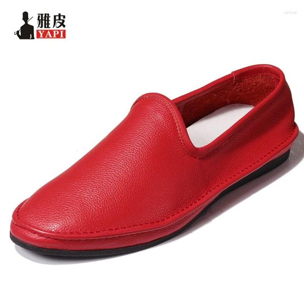 Zapatos informales US 6-10 Spring Summer Top Genuine Leather Lazy Mens Slip On Driving Lofer Fashion Business Man White