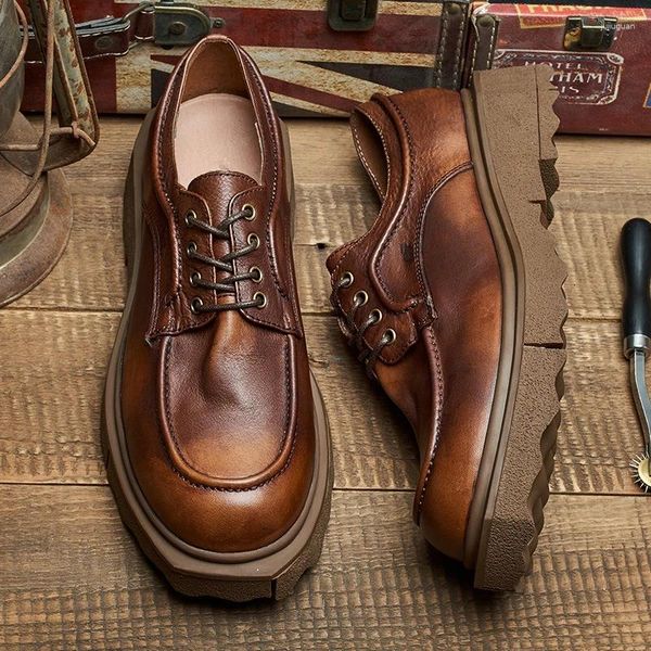 Chaussures décontractées Us Taille réelle en cuir en cuir pour hommes Derby British Style Retro Modern Boy Fashion Simple Oxfords Soft