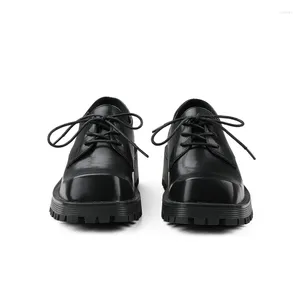 Chaussures décontractées taille américaine pour hommes d'âge mûr talon épais bout carré en cuir noir Oxfords homme quotidien tout-match Simple
