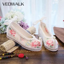 Chaussures décontractées Veowalk Pearls Femmes tricotées Velvet Coton Broidered Hidden Plateforme de cheville STRAP MEDIALES CHAFTS