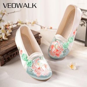 Chaussures décontractées veowalk minuscule luky noue femme satin coton brodé slip sur ballet flats doux léger confortable marche rose rouge vert