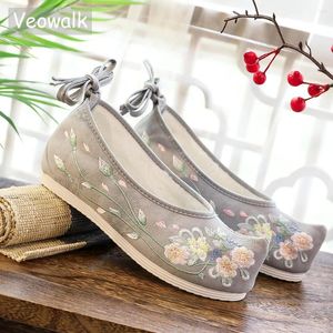 Zapatos casuales Veowalk vintage bordado invierno con pelaje para mujeres damas algodón de algodón chino transpirable