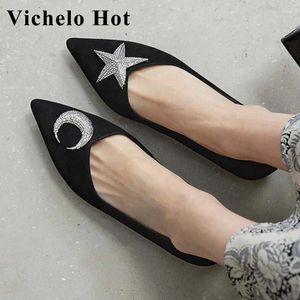 Chaussures décontractées vichelo printemps bling confortable causal causal brillant peu profond à orteil pointu talons bas coloriage de vin gamin en daim pompes européennes l10