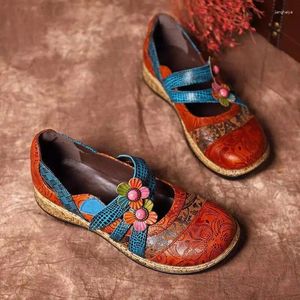 Chaussures décontractées Vintage Floral épissage coloré couture crochet boucle plat printemps été femmes