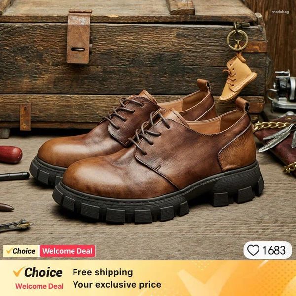 Zapatos informales Vintage Mens Biress Lofers Luxury Genuine Cuero Primavera Autumn Diseñador Moda Calidad de la moda Redondeo Social