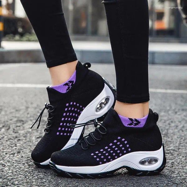 Zapatos casuales para caminar 2024 mujeres transpirables al aire libre peso ligero Frenulum plataforma señoras zapatillas de deporte negro