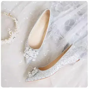 Chaussures décontractées Mariage Femmes 2024 Printemps et automne Silver Sequin Princess Glass Bride enceinte