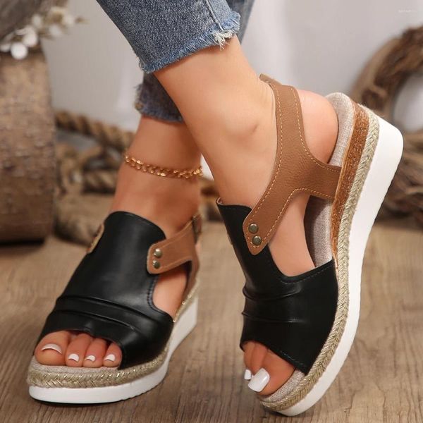 Zapatos casuales Sandalias de cuña para mujer Verano Señoras Plataforma Tacones Fondo grueso Peep Toe Diseñador de lujo