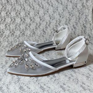Chaussures décontractées Wedopus Lady Satin Mesh Robe pointu de la cheville Points de cheville Plats de mariage Bridal avec broches en cristal