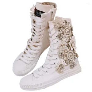 Chaussures décontractées toile blanche lacet haut haut haut