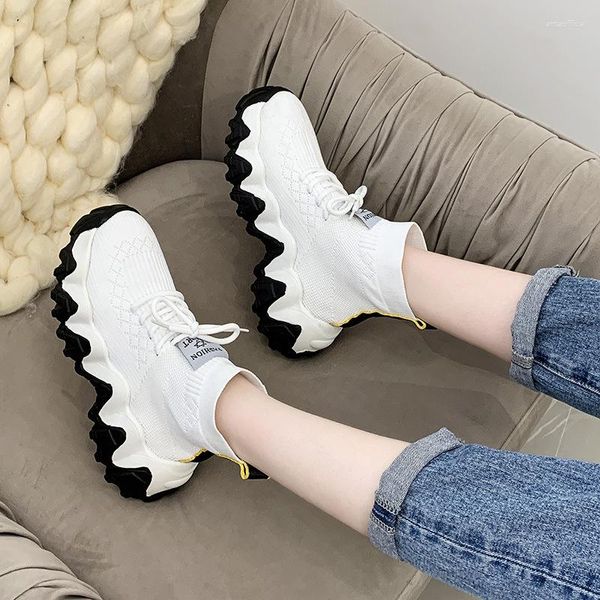 Chaussures décontractées blanc tricot maille baskets pour femmes printemps Slip-On plate-forme Sneaker femme mode noir vulcaniser femme