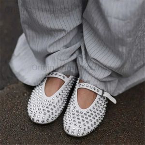 Zapatos casuales White Women Ballet Flats Reduck Dance Zapatos Diseñador de la pista Studded Parrin Walkers Casual Epartrilles Ladies Mary Janes T240422