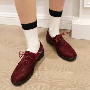 Zapatos informales vino Red Mint Brogues Verde College Style British Lace-Up Cross Closed Toe Girls Derby Oxfords Daily Flats