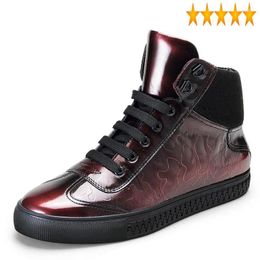 Chaussures décontractées hiver en cuir authentique High Top Close-Zipper pour hommes Lacet Up Up Thath Plateforme Sluervery Luxury Sapato Masculino