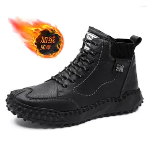 Chaussures décontractées hiver hommes bottes en cuir véritable doux en peluche chaud neige imperméable en plein air hommes moto H759