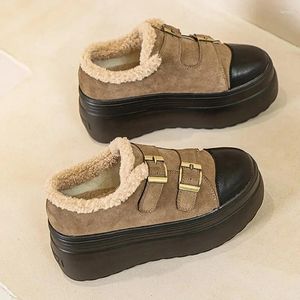 Casual Schoenen Winter Pluche Schoen Vrouwen 2024 Vrouwen Effen Kleur Gesp Dikke Zool Biscuit Damesschoenen Platform Sneakers