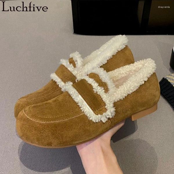 Chaussures décontractées hiver chaude marchands flats réconfortés réel mocassin de laine Femme en daim naturel