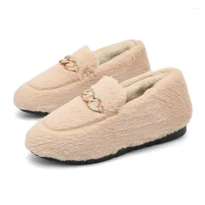 Chaussures décontractées hiver femmes agneaux plats mocassins légers en laine et baskets à enfiler en velours pour femmes
